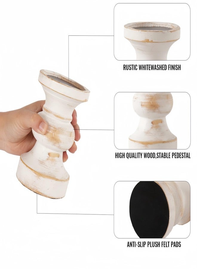 CedarLux Rustic Pillar Candle Holder, 6 Inch White Wooden Candlestick Holders, Farmhouse Candle Stands for Pillar Candle,Decorative Wood Candlestick Holders for Living Room, Table Centerpiece - Image 2